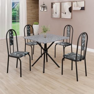 Conjunto Sala de Jantar Mesa Quadrada 75x75cm Tampo Granito Ocre 4 Cadeiras Linda Yescasa