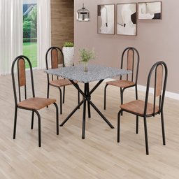 Conjunto Sala de Jantar Mesa Quadrada 75x75cm Tampo Granito Ocre 4 Cadeiras Linda Yescasa - 1