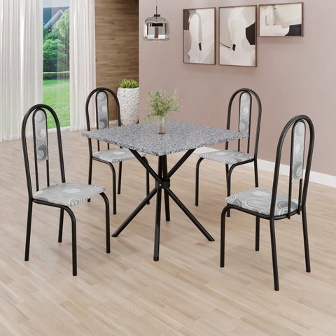 Conjunto Sala de Jantar Mesa Quadrada 75x75cm Tampo Granito Ocre 4 Cadeiras Linda Yescasa Preto/Paraopeba/Fosco