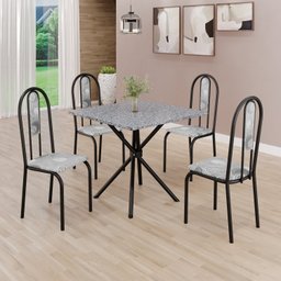 Conjunto Sala de Jantar Mesa Quadrada 75x75cm Tampo Granito Ocre 4 Cadeiras Linda Yescasa - 1