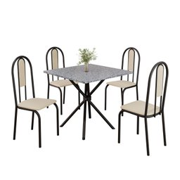 Conjunto Sala de Jantar Mesa Quadrada 75x75cm Tampo Granito Ocre 4 Cadeiras Linda Yescasa - 2