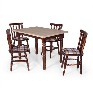 Conjunto Mesa de Jantar Retangular 110x80cm Imbuia com 4 Cadeiras em Madeira Maciça Estofada Mônaco
