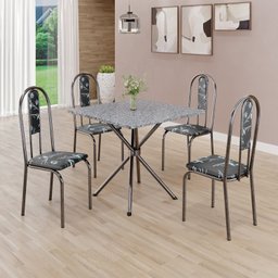 Conjunto Sala de Jantar Mesa Quadrada 75x75cm Tampo Granito Ocre 4 Cadeiras Linda Yescasa - 1