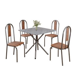 Conjunto Sala de Jantar Mesa Quadrada 75x75cm Tampo Granito Ocre 4 Cadeiras Linda Yescasa - 2