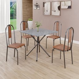 Conjunto Sala de Jantar Mesa Quadrada 75x75cm Tampo Granito Ocre 4 Cadeiras Linda Yescasa - 1