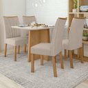 Ver imagem 1 de Conjunto Sala de Jantar 4 Lugares Retangular Tampo Vidro/MDF 120cm Mesa Celebrare Cadeiras Apogeu Bege Amêndoa Clean/Off White/ Naturale Creme