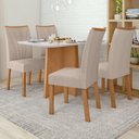 Ver imagem 1 de Conjunto Sala de Jantar 4 Lugares Retangular Tampo Vidro/MDF 120cm Mesa Celebrare Cadeiras Apogeu Bege Amêndoa Clean/Off White/Bege Escuro