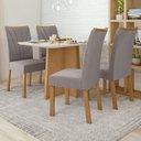 Ver imagem 1 de Conjunto Sala de Jantar 4 Lugares Retangular Tampo Vidro/MDF 120cm Mesa Celebrare Cadeiras Apogeu Marrom Amêndoa Clean/Off White/ Capuccino