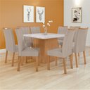 Ver imagem 1 de Conjunto Sala de Jantar 8 Lugares Quadrada Tampo Vidro/MDF Mesa Nevada com Cadeiras Apogeu Bege Amêndoa Clean/Off White/ Bege
