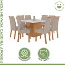 Ver imagem 2 de Conjunto Sala de Jantar 8 Lugares Quadrada Tampo Vidro/MDF Mesa Nevada com Cadeiras Apogeu Bege Amêndoa Clean/Off White/ Bege