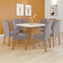 Ver imagem 1 de Conjunto Sala de Jantar 8 Lugares Quadrada Tampo Vidro/MDF Mesa Nevada com Cadeiras Apogeu Marrom Amêndoa Clean/Off White/ Capuccino