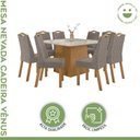 Ver imagem 2 de Conjunto Sala de Jantar 8 Lugares Quadrada Tampo Vidro/MDF Mesa Nevada e Cadeiras Vênus
