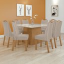 Ver imagem 1 de Conjunto Mesa 130cm Nevada com Vidro Plus com 8 Cadeiras Venus Bege Amêndoa Clean/Off White/Creme