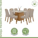 Ver imagem 2 de Conjunto Sala de Jantar 8 Lugares Quadrada Tampo Vidro/MDF Mesa Nevada e Cadeiras Vênus