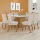 Ver imagem 1 de Conjunto Mesa 130cm Nevada com Vidro Plus com 8 Cadeiras Venus Bege Amêndoa Clean/Off White/Bege