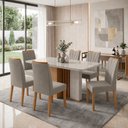 Ver imagem 1 de Conjunto Sala de Jantar 6 Lugares Retangular Tampo Vidro/MDF 160cm Mesa Astrid com Cadeiras Apogeu Marrom Amêndoa Clean/Off White/Capuccino