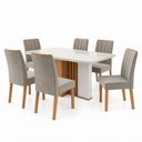 Ver imagem 2 de Conjunto Sala de Jantar 6 Lugares Retangular Tampo Vidro/MDF 160cm Mesa Astrid com Cadeiras Apogeu Marrom Amêndoa Clean/Off White/Capuccino