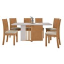Ver imagem 2 de Conjunto Sala de Jantar 6 Lugares Retangular Tampo Vidro/MDF Mesa Astrid com Cadeiras Athenas Marrom Amêndoa Clean/Off White/ Creme