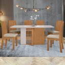 Ver imagem 1 de Conjunto Sala de Jantar 6 Lugares Retangular Tampo Vidro/MDF Mesa Astrid com Cadeiras Athenas Marrom Amêndoa Clean/Off White/ Creme