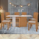 Ver imagem 1 de Conjunto Sala de Jantar 6 Lugares Retangular Tampo Vidro/MDF Mesa Astrid com Cadeiras Athenas Bege Amêndoa Clean/Off White/Bege