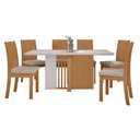 Ver imagem 2 de Conjunto Sala de Jantar 6 Lugares Retangular Tampo Vidro/MDF Mesa Astrid com Cadeiras Athenas Bege Amêndoa Clean/Off White/Bege