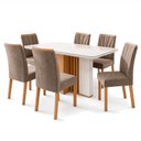 Ver imagem 2 de Conjunto Sala de Jantar 6 Lugares Retangular Tampo Vidro/MDF 170cm Mesa Astrid com Cadeiras Apogeu Bege Amêndoa Clean/Off White/Marrom Claro