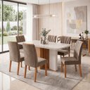 Ver imagem 1 de Conjunto Sala de Jantar 6 Lugares Retangular Tampo Vidro/MDF 170cm Mesa Astrid com Cadeiras Apogeu Bege Amêndoa Clean/Off White/Marrom Claro