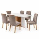 Ver imagem 2 de Conjunto Sala de Jantar 6 Lugares Retangular Tampo Vidro/MDF Mesa Astrid com Cadeiras Apogeu Bege Amêndoa Clean/Off White/ Creme