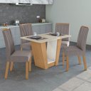 Ver imagem 1 de Conjunto Sala de Jantar 4 Lugares Retangular Tampo Vidro/MDF Mesa e Cadeiras Apogeu Marrom Amêndoa Clean/Off White/ Capuccino