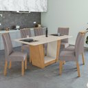 Ver imagem 1 de Conjunto Sala de Jantar 6 Lugares Retangular Tampo Vidro/MDF 160cm Mesa e Cadeiras Apogeu Marrom Amêndoa Clean/Off White/ Capuccino