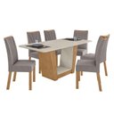 Ver imagem 2 de Conjunto Sala de Jantar 6 Lugares Retangular Tampo Vidro/MDF 160cm Mesa e Cadeiras Apogeu Marrom Amêndoa Clean/Off White/ Capuccino