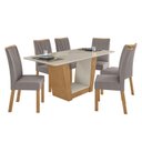 Ver imagem 3 de Conjunto Sala de Jantar 6 Lugares Retangular Tampo MDF Mesa e Cadeiras Apogeu Marrom Amêndoa Clean/Off White/ Capuccino