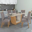 Ver imagem 1 de Conjunto Sala de Jantar 6 Lugares Retangular Tampo MDF Mesa e Cadeiras Apogeu Marrom Amêndoa Clean/Off White/ Capuccino