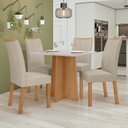 Ver imagem 1 de Conjunto Sala de Jantar 4 Lugares Quadrada Tampo Vidro/MDF Mesa Celebrare com Cadeiras Apogeu Bege Amêndoa Clean/Off White/Creme