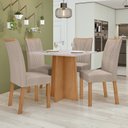 Ver imagem 1 de Conjunto Sala de Jantar 4 Lugares Quadrada Tampo Vidro/MDF Mesa Celebrare com Cadeiras Apogeu Bege Amêndoa Clean/Off White/Bege
