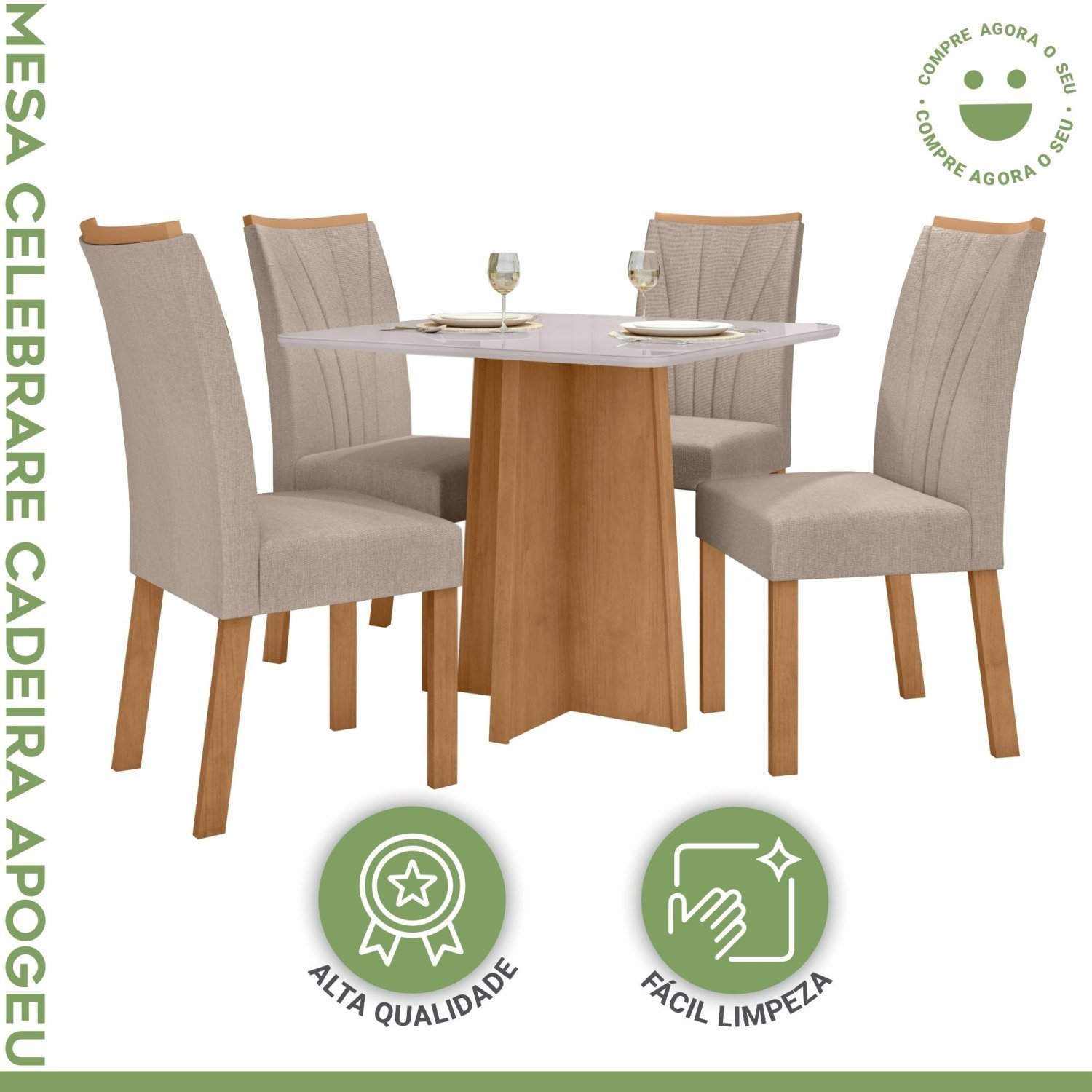 Conjunto Mesa 90cm Celebrare com Vidro e 4 Cadeiras Apogeu - 15