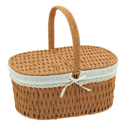 Cesta Piquenique Fibra 38x40x19cm Natural Decorativa Organizador