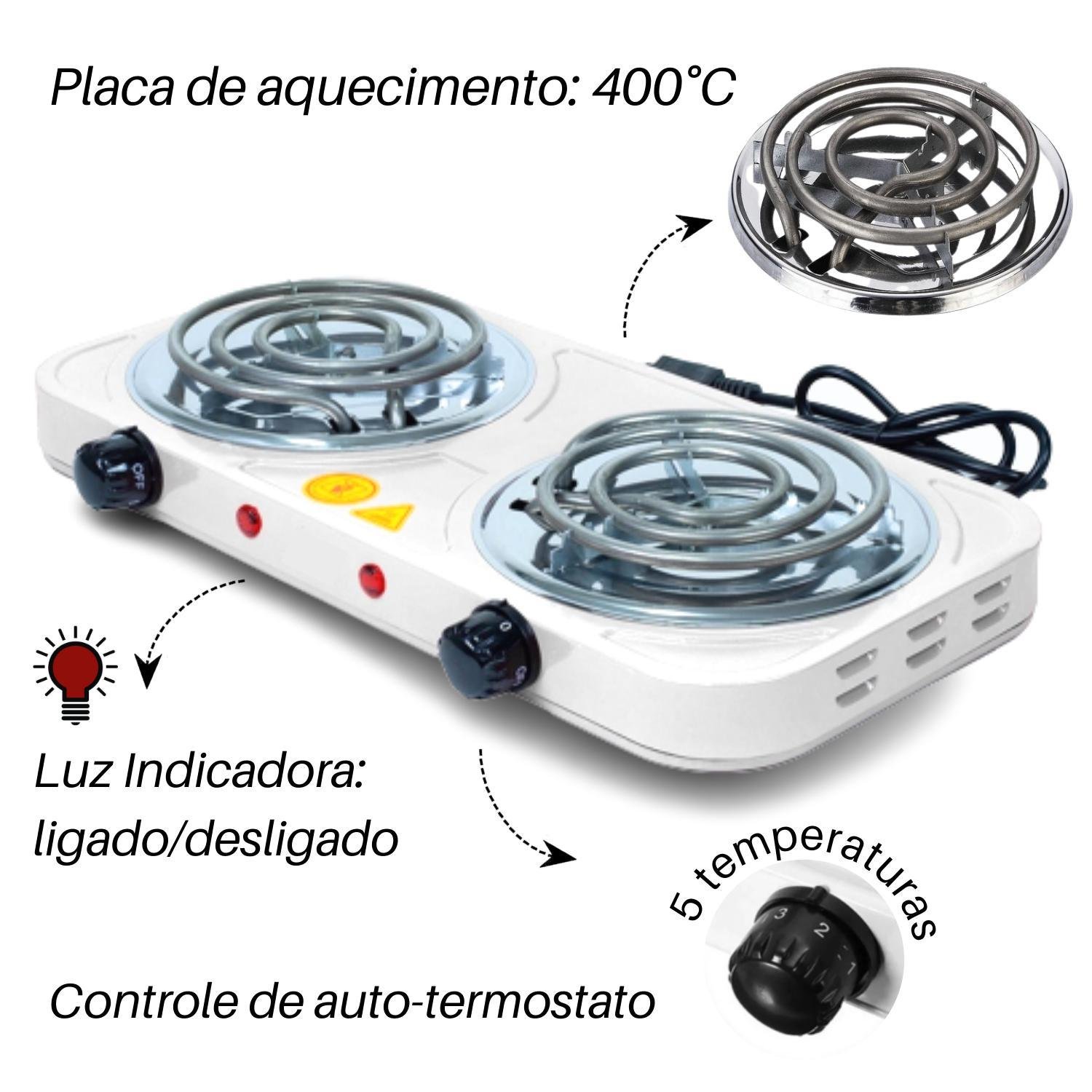 Fogão Elétrico 2 Bocas Portátil Espiral 2000w Fogareiro - 3