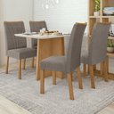 Ver imagem 1 de Conjunto Sala de Jantar 4 Lugares Retangular Tampo Vidro/MDF 120cm Mesa Celebrare Cadeiras Apogeu Bege Amêndoa Clean/Off White/Bege