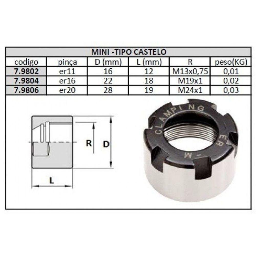 Porca Er11 Tipo Castelo M13 X 0,75 - Jg Tools - 3