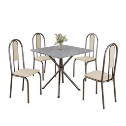 Conjunto Sala de Jantar Mesa Quadrada 75x75cm Tampo Granito Ocre 4 Cadeiras Linda Yescasa - 2