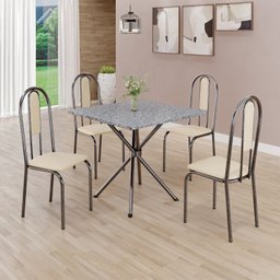 Conjunto Sala de Jantar Mesa Quadrada 75x75cm Tampo Granito Ocre 4 Cadeiras Linda Yescasa - 1