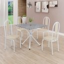 Ver imagem 1 de Conjunto Sala de Jantar Mesa Quadrada 75x75cm Tampo Granito Ocre 4 Cadeiras Linda Yescasa Branco/Creme
