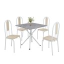 Ver imagem 2 de Conjunto Sala de Jantar Mesa Quadrada 75x75cm Tampo Granito Ocre 4 Cadeiras Linda Yescasa Branco/Creme