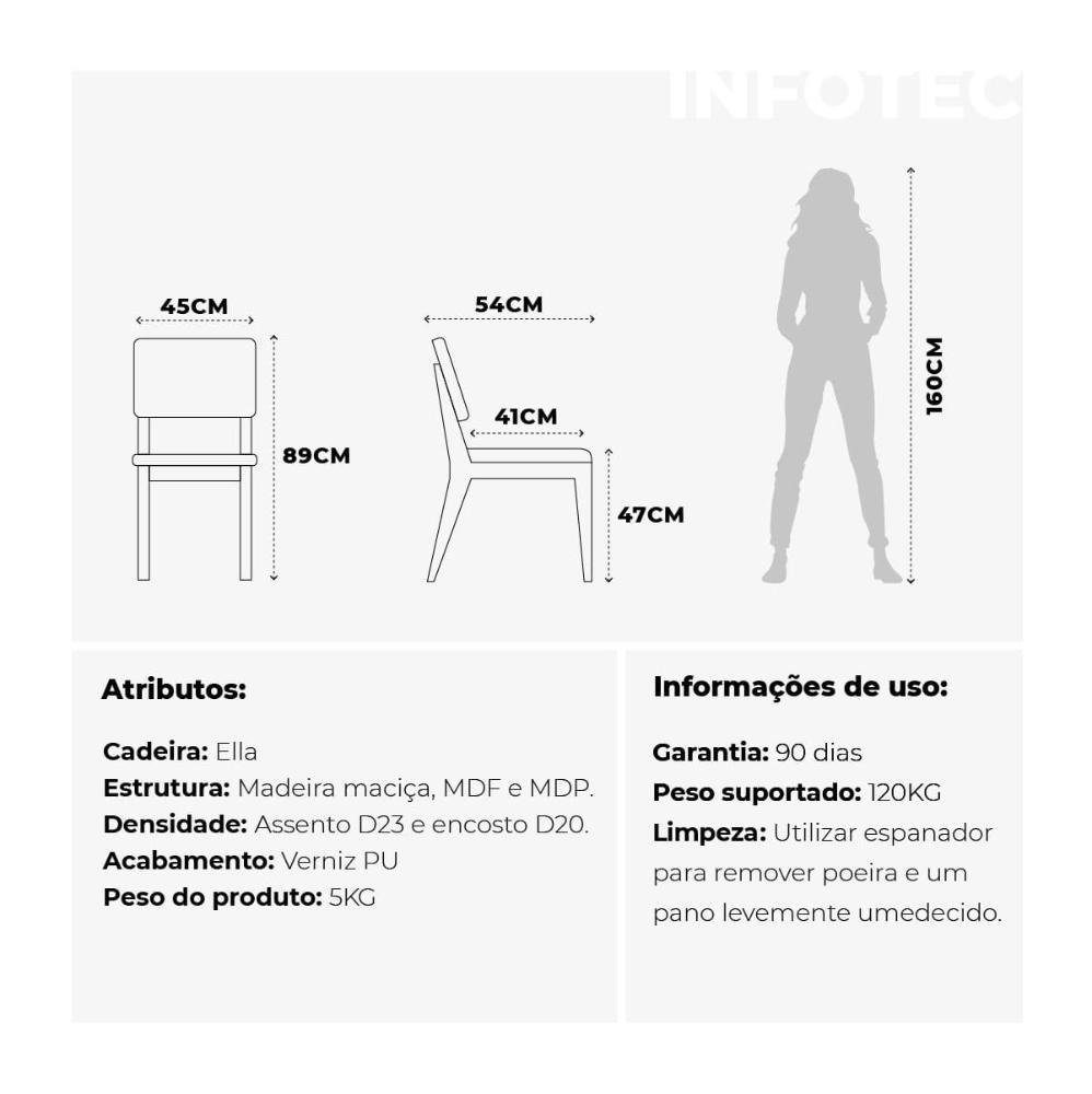 Cadeira Ella - Natural c/ Linho Off White - 7