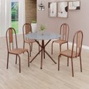 Ver imagem 1 de Conjunto Sala de Jantar Mesa Redonda 75cm Tampo Granito Ocre 4 Cadeiras Linda Yescasa