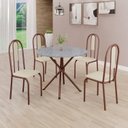 Ver imagem 1 de Conjunto Sala de Jantar Mesa Redonda 75cm Tampo Granito Ocre 4 Cadeiras Linda Yescasa Marrom/Creme
