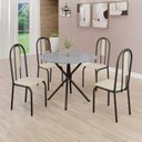 Ver imagem 1 de Conjunto Sala de Jantar Mesa Redonda 75cm Tampo Granito Ocre 4 Cadeiras Linda Yescasa Preto/Creme/Fosco