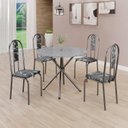 Ver imagem 1 de Conjunto Sala de Jantar Mesa Redonda 75cm Tampo Granito Ocre 4 Cadeiras Linda Yescasa Prata/Preto Floral