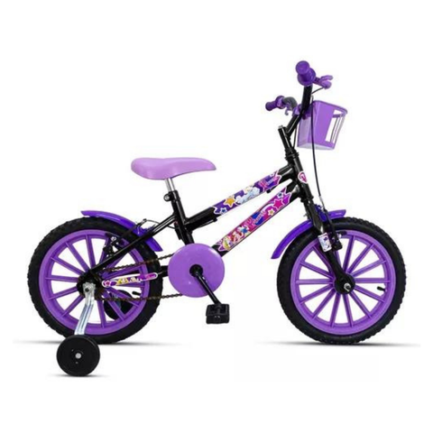 Bicicleta Infantil Aro 16 Feminina Criança - Ello Bike Cor:preto/adesivo Lilás